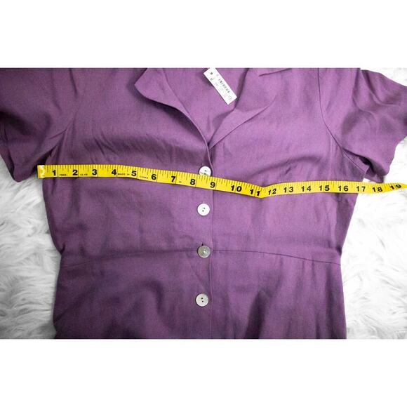 Madewell Purple Linen Short Sleeve A Line Button Front Dress Size 0 Collar Retro - Picture 6 of 11